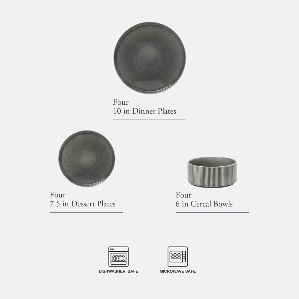 Керамические пластины Solana Coast из 12 керамических изделий с реактивной глазурью (обслуживание для 4)... - Изображение 2 из 4