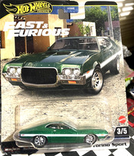 Hot Wheels Fast & Furious 1972 Ford Gran Torino Sport fiocco di metallo verde