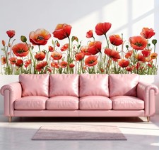 Flowers Wall Decals Peel and Stick, Red Floral Poppies Buds Butterflies Wall ...