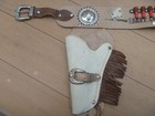 Vintage Leather Davy Crockett Belt, Double Holsters and 6 Bullets — photo 2