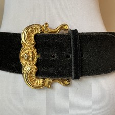 Vintage Anne Klein Calderon Belt Black Gold Suede Thick Rare Size L Lion Head