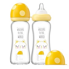 Natural Glass Baby Bottles with Medium Flow Nipples, Anti-Colic, 8.8oz 2 Pack