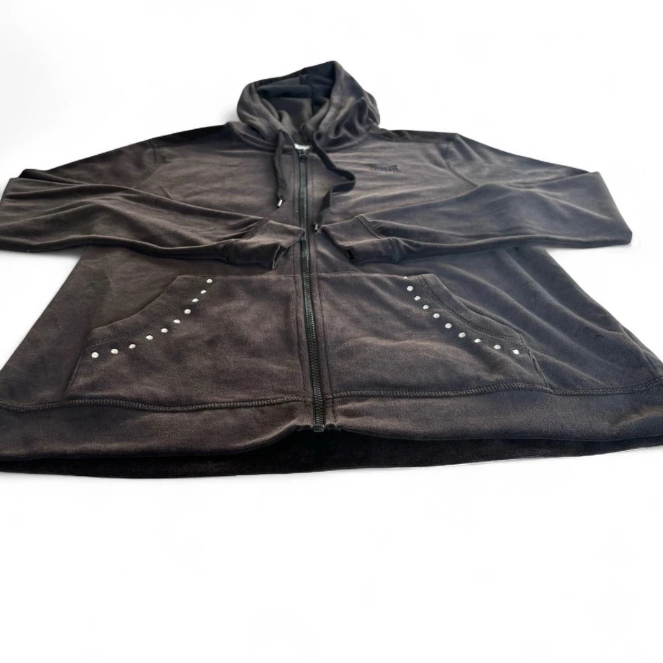 Sudadera con capucha negra para mujer Y2K Everlast cremallera completa con pedrería talla XL Foto 3 de 4