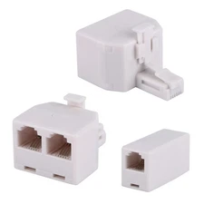 2+1Pack 2Pcs Phone Jack Splitter RJ11 6P4C Male to Females and 1Pc Phone Line