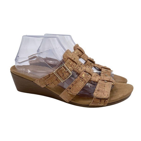 Vionic 381 Radia Open Toe Orthotic Wedge Sandals in Gold Cork Size 10 Wide