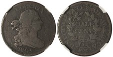 1805 Draped Bust Half Cent - No Stems - NGC Good Details - Free Shipping