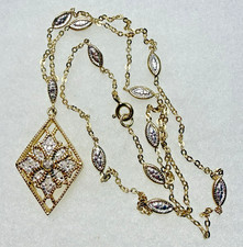 Vintage RJ GRAZIANO Gold over 925 Sterling Silver Diamond Shape Pendant Necklace