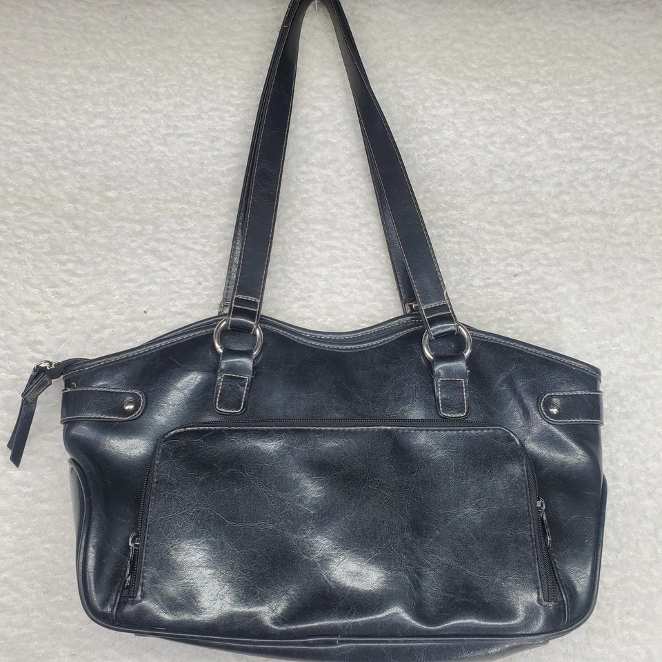 Rosetti Y2K Cartera Bolso de Mano Cuero Negro Bolso de Hombro Cremallera Bolsillos Exteriores Foto 3 de 4