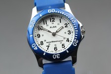 Vtg.1999 N MINT SEIKO ALBA V501-0CG0 Round Blue Quartz Men's Watch From JAPAN