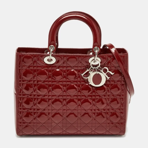 Grand fourre tout femme Dior en cuir verni cannage rouge