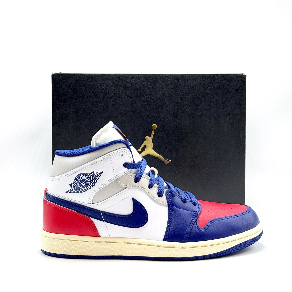 Jordan 1 Mid White Deep Royal Blue | eBay