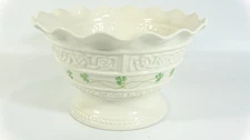 Large Belleek Shamrock Footed Centerpiece Bowl Scalloped Edge