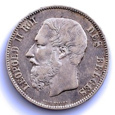 Belgio-Leopoldo II. 5 franchi 1875. EBC-/XF- Argento 25 g.