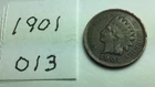 1901- P Indian Head Penny; V - Good condition ; NICE LIBERTY ON HEAD BAND #013