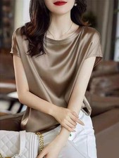 Women's Silk Shirt Loose Short-sleeved T-shirt Mulberry Silk Top Pullover Blouse