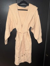 Cocomore Beige Hooded Belted Knit Cardigan Coat – Adjustable Back – One Size Fit