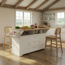 Kitchen Island w/ Power Outlet Wheels, Extendable Dining Table Storage