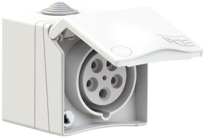 PCE CEE-Wandsteckdose (AP) Design, 16A, 5p, 6h, IP44, weiß (865-6v)