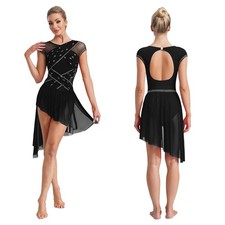 Womens Lyrical Figure Skating Dance Leotard Ballet Dress for Stage Performance