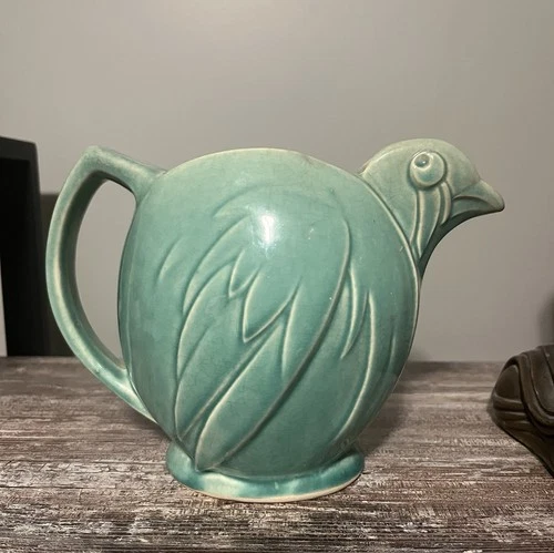 Vintage 1940s McCoy Aqua Green Bird Water Pitcher Or Vase