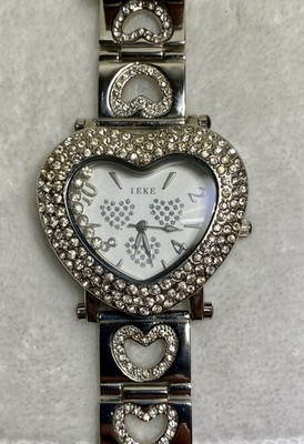 Women s IEKE Heart Shaped Quartz Watch With Floating Rhinestone Dial, Luminous