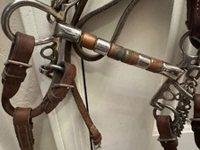 Rare Polo Elliptical Roller Copper Mouth Pelham Bridle w 2-1 Rein converter used