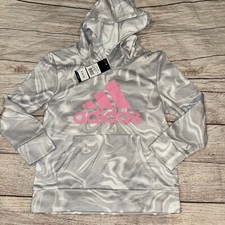 Adidas Girls Youth Small 7/8 Gray Pink Logo Sweatshirt NEW Hoodie
