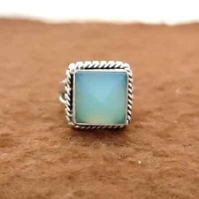AAA Aqua Chalcedony Square Shape Gemstone 925 Sterling Silver Ring Wedding Gift