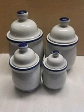 Folkcraft Blue Country Crock Canister Set of 4 Vintage Exc. Condition!