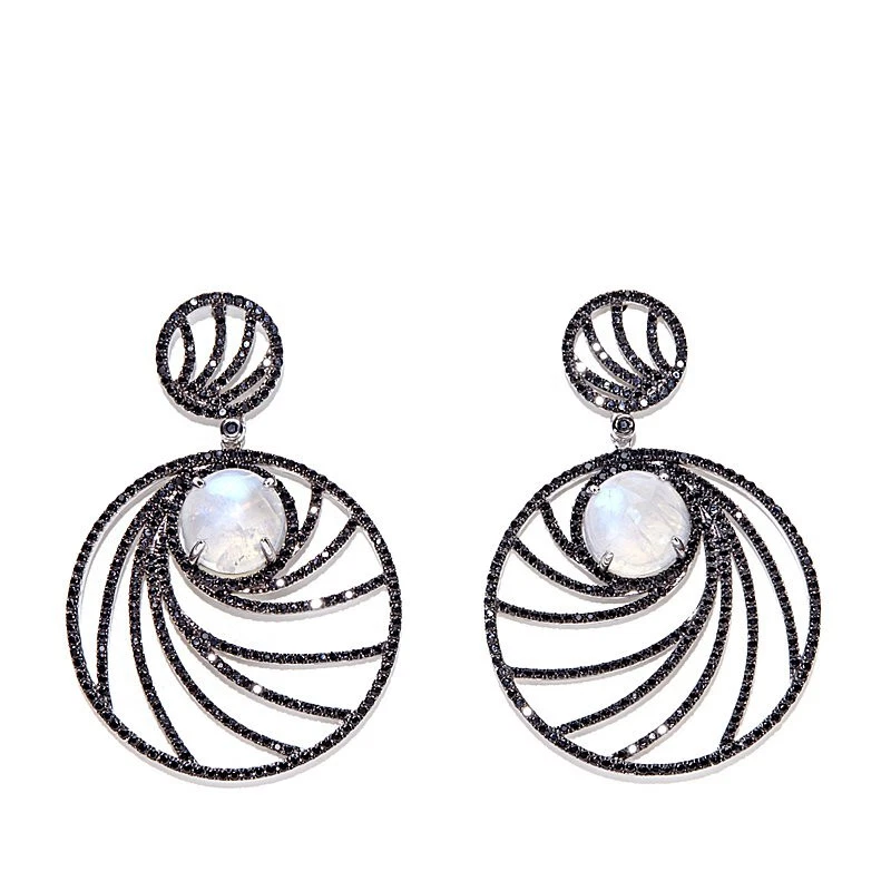 Rarities Sterling Silver Black Spinel and Moonstone Earrings - Image 2 of 2