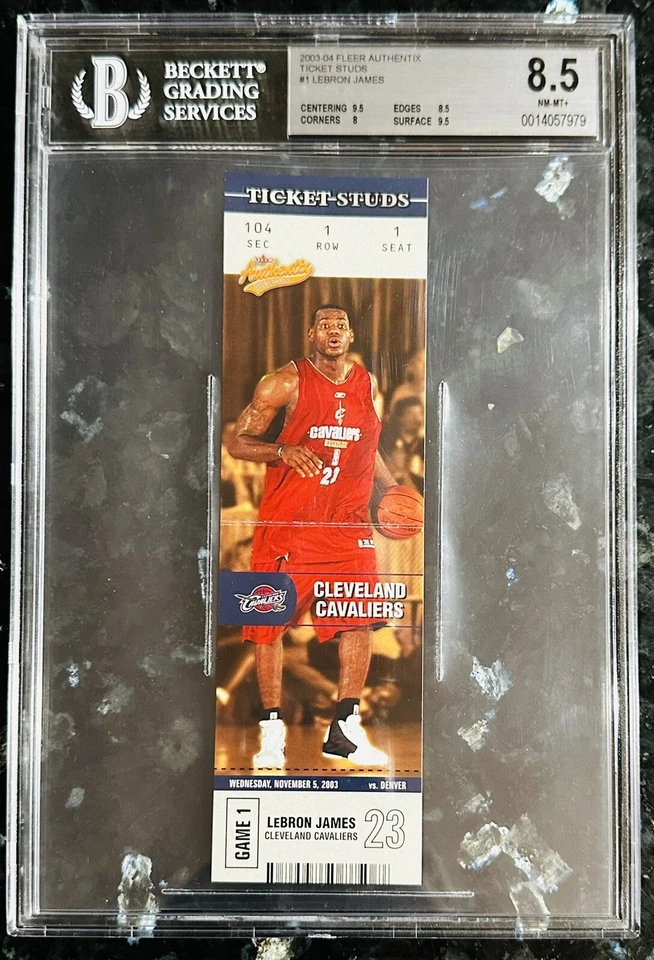 Pop 1/7🔥2003 LeBron James FLEER AUTHENTIX TICKET STUDS #1 BGS 8.5 w/ 2 9.5 subs - Image 3 of 4