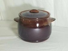 Vintage Bean Pot Crock Brown Drip Glazed Stoneware Red Clay Pottery