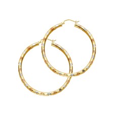 GOLD - 14K Tri Color 3mm Diamond Cut Hoop Earrings