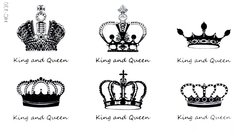 King and Queen Crowns Temporary Waterproof Tattoos Women Mens Fake Sticker