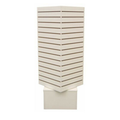 20''x 20''x 54'' White Rotating Cube Tower 4 Sided Revolving Slatwall Floor Display