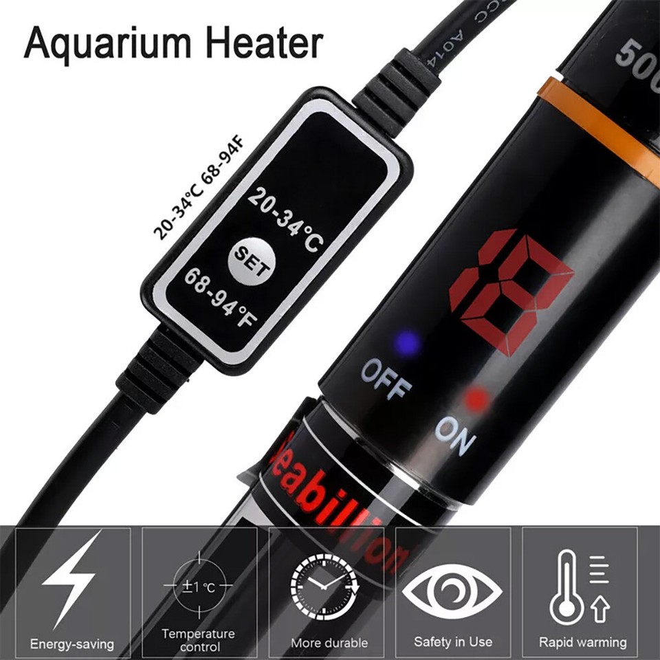 View of 500W LCD Digital Aquarium Heater Submersible Fish Tank Thermostat Anti ...