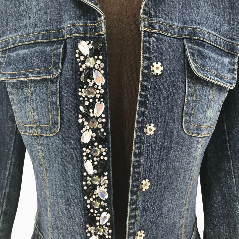 Oasis джинсы джинсовой ткани куртка женщин США 6 маленький темно стирка черный белый украшение кнопки - Изображение 2 из 4