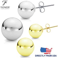 14K White / Yellow Gold Minimalist Round Ball Butterfly Push Back Stud Earrings