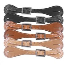 Youth Kids Leather Economy Spur straps Light Black Medium 6" 8" Adjustable 