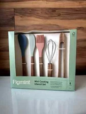Figmint 5pc Acacia Wood/Silicone Mini Kitchen Utensil Set NEW IN BOX