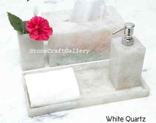 White Quartz Bathroom Set / Quartz Vanity Accessories Set of 4 Home Office Decor