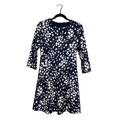 NWOT Trina Turk Mini Dress  Size 2 Navy And White Printed 3/4 Sleeve Fit Flare