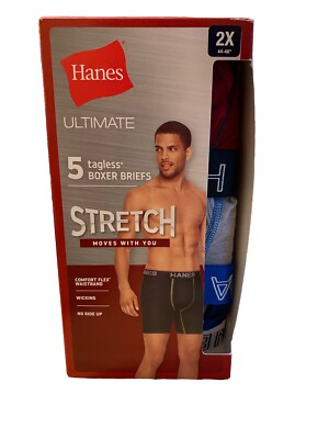 Hanes Boxer Brief 5-Pack Men Stretch Ultimate Tagless Comfort Flex Wicking  2XL