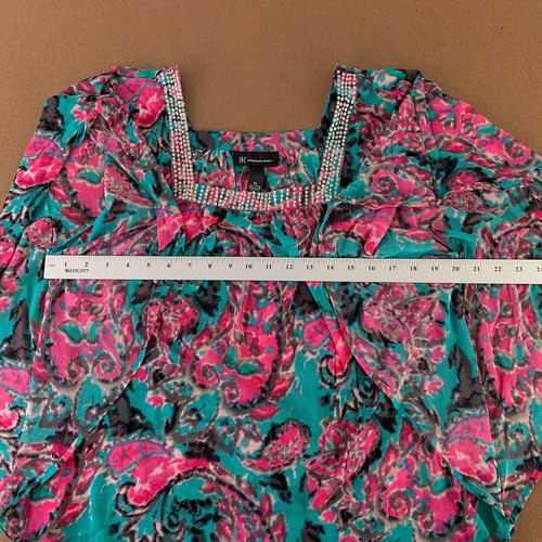 INC Women's XL Pink Teal Floral Print Batwing Sleeve Square Neck Pullover Blouse - Picture 5 of 8
