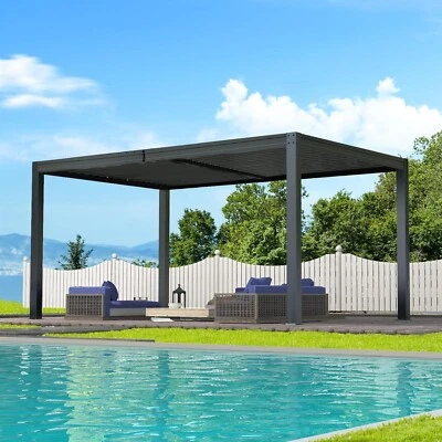 DOMI OUTDOOR LIVING Domi Outdoor 10X16FT Gray Louvered Pergola w/Adjustable Roof, Aluminum Frame