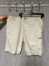 Simms Shorts Men L Beige Nylon Outdoor Fishing 3XDRY Zip Pockets Elastic Waist