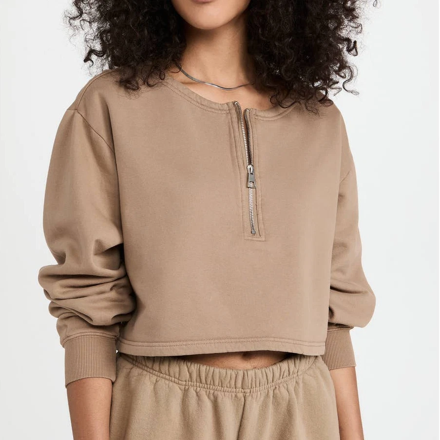 Good American Collarless Half Zip Sweater Putty001 NWT eBay