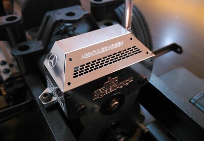 Photo etched stainless gearbox cover with ''Benz'' logo for Hercules 1:14 RC Semi