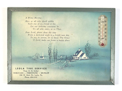 Vtg Advertising Thermometer Leola Tire Service Firestone Dunlop- Pennsylvania