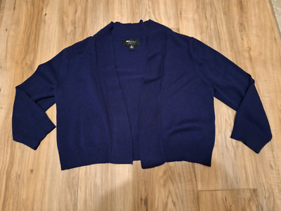 Womens RN Studio Open Front Sweater Cardigan Shrug Crop 3/4 Sleeve S Navy Blue